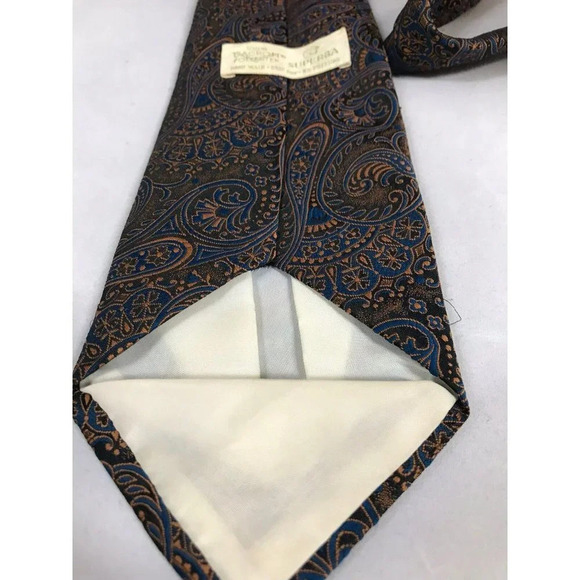 Vintage Superba Dacron Polyester Brown Blue Paisley Classic Men's Neck Tie - Picture 4 of 4